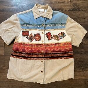 Casey & Max Blouse Size Medium Embroidered Floral Button Down Western Shirt
